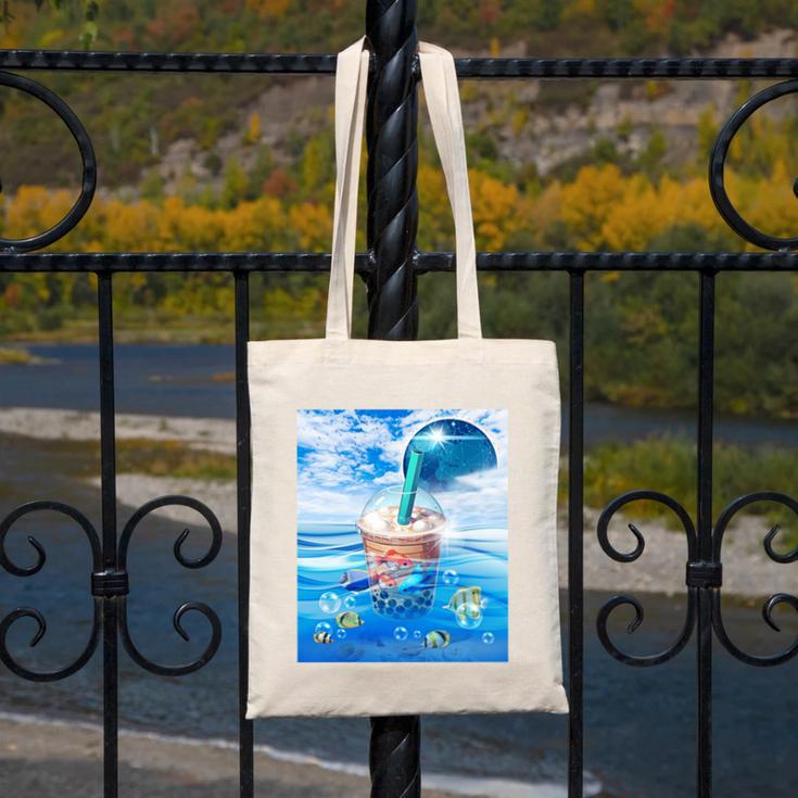 Frutiger Aero Aesthetic Tech Bubble Tea Boba Milktea Fishes Canvas Tote Bag Frutiger Aero Aesthetic Tech Bubble Tea Boba Milktea Fishes Canvas Tote Bag