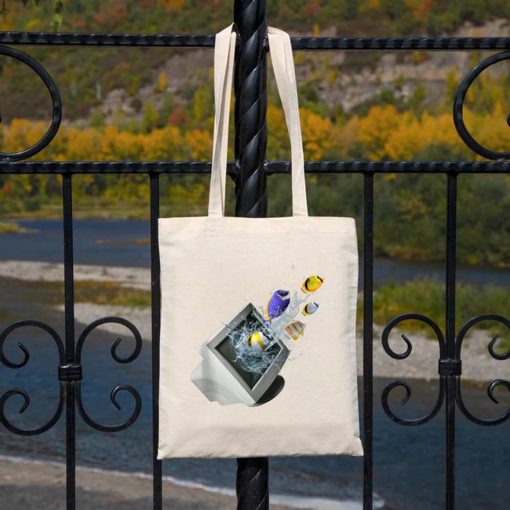 Frutiger Aero Aesthetic Tech Computer Aquarium Fishes Canvas Tote Bag Frutiger Aero Aesthetic Tech Computer Aquarium Fishes Canvas Tote Bag