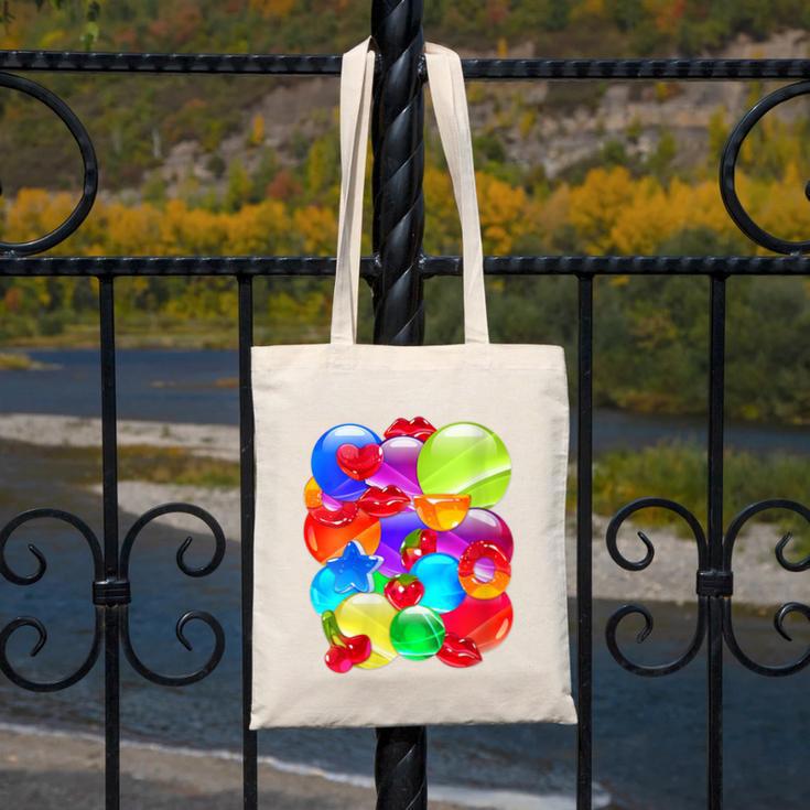 Frutiger Aero Aesthetic Tech Orb Pattern Heart Cherry Lips Canvas Tote Bag
