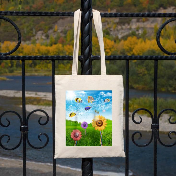 Frutiger Aero Aesthetic Tech Scenery Fishes Sunflower Raglan Baseball Tee Canvas Tote Bag Frutiger Aero Aesthetic Tech Scenery Fishes Sunflower Raglan Baseball Tee Canvas Tote Bag