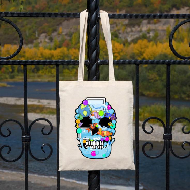 Frutiger Aero Aesthetic Tech Skull Computer Fishes Canvas Tote Bag Frutiger Aero Aesthetic Tech Skull Computer Fishes Canvas Tote Bag