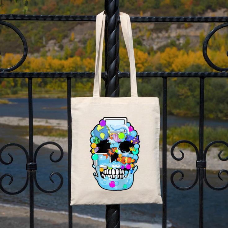 Frutiger Aero Aesthetic Tech Skull Computer Fishes Raglan Baseball Tee Canvas Tote Bag