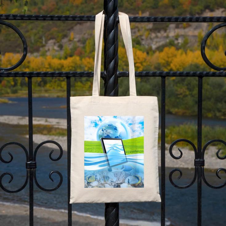 Frutiger Aero Aesthetic Tech Water Fishes Monitor Screen Canvas Tote Bag