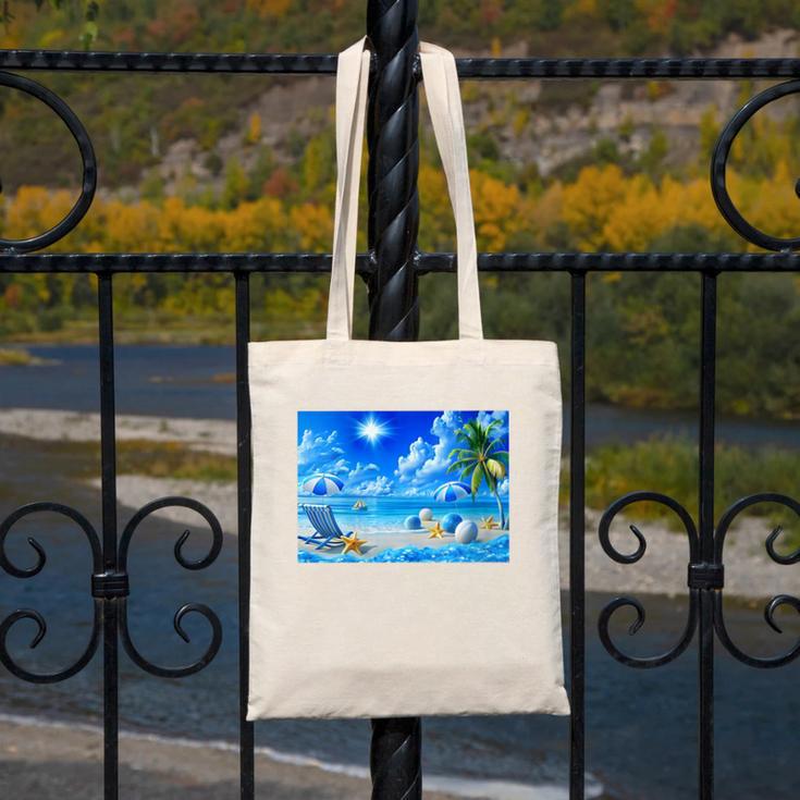 Frutiger Aero Beach Y2k Aesthetic Palm Tree Sand Ocean Canvas Tote Bag