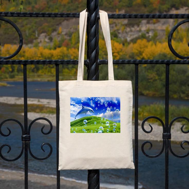 Frutiger Aero Dolphin Meadow Aesthetic Y2k 2000s Ironic Canvas Tote Bag