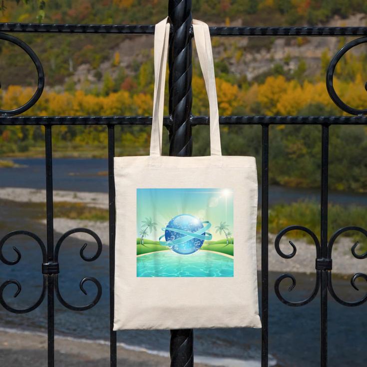 Frutiger Aero Y2k Aesthetic Palm Trees Cyber Beach World Canvas Tote Bag