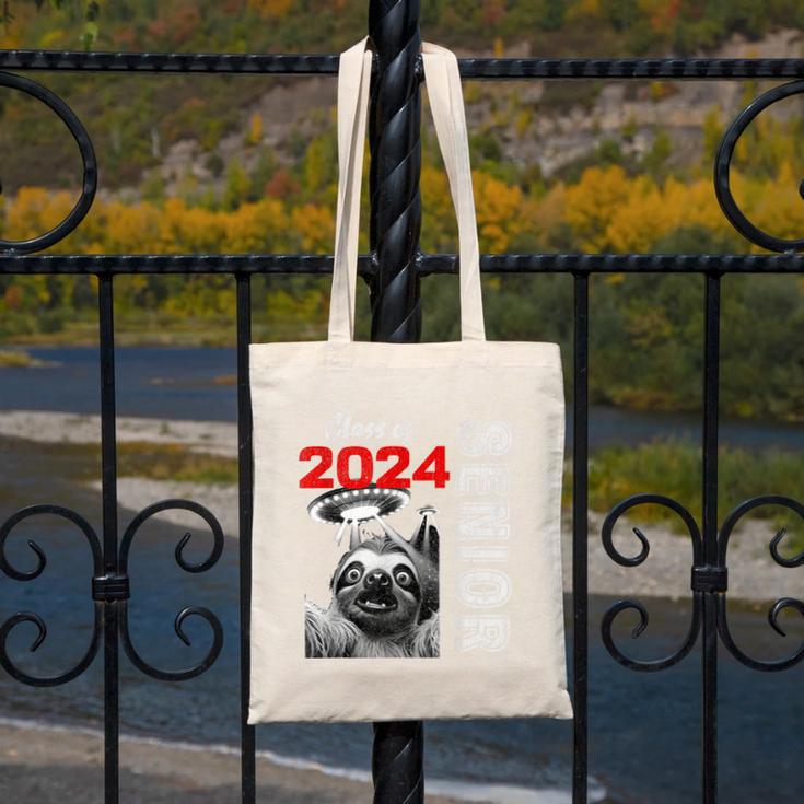 Fun Trendy UFO Sloth Graduation Class Of 2024 Senior Canvas Tote Bag