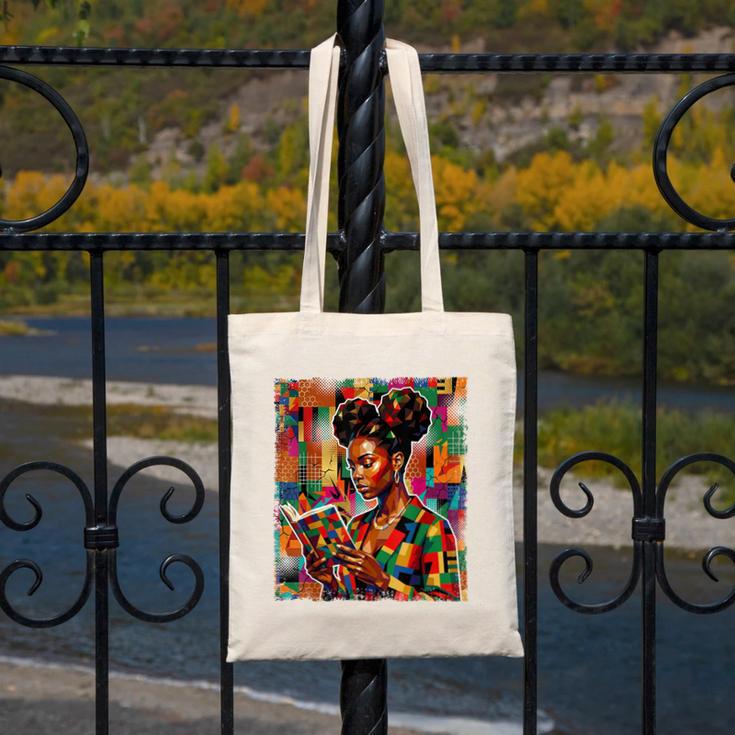 Geometric History Educated Women Reading Book Melanin Canvas Tote Bag