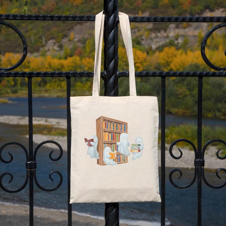 Ghosts Reading Books Teacher Halloween Librarian Book Lover Canvas Tote Bag