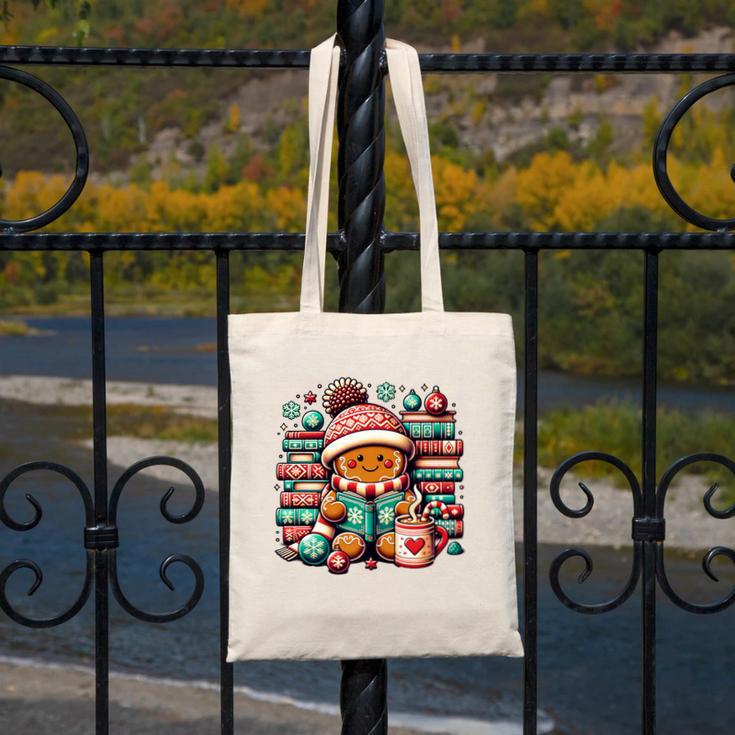 Gingerbread Reading Book Lovers Christmas Bookworm Librarian Premium Canvas Tote Bag