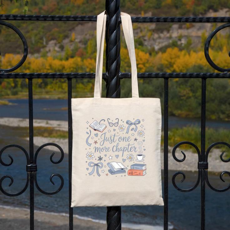 Girl Coquette Bow Just One More Chapter Book Bookish Reading Canvas Tote Bag