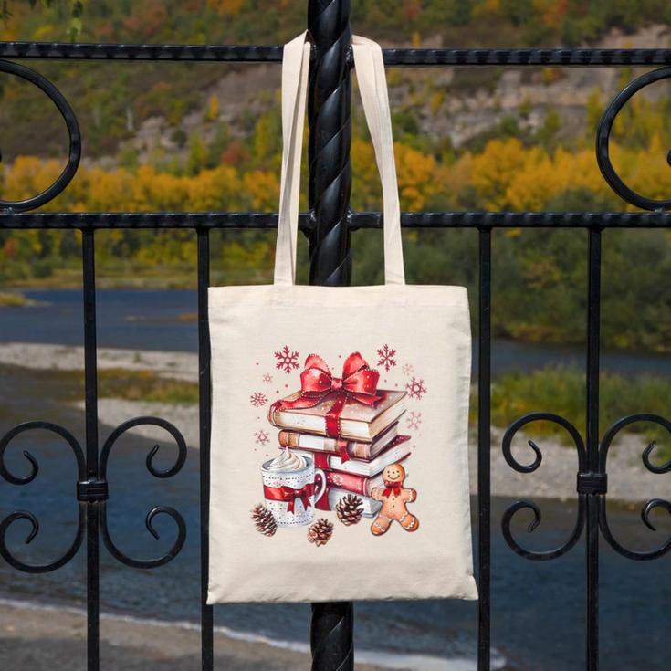 Girly Coquette Gingerbread Books And Hot Cocoa Cozy Season Canvas Tote Bag