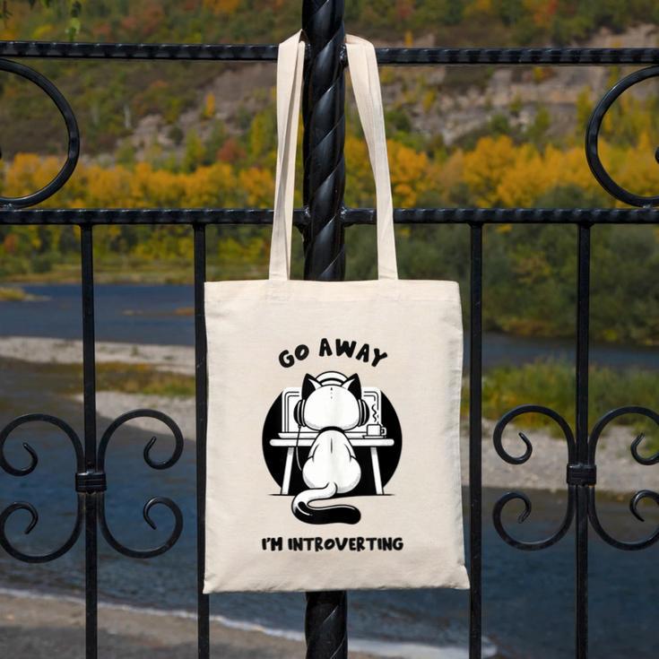 Go Away I'm Introverting Cat With Coffee Canvas Tote Bag Go Away I'm Introverting Cat With Coffee Canvas Tote Bag