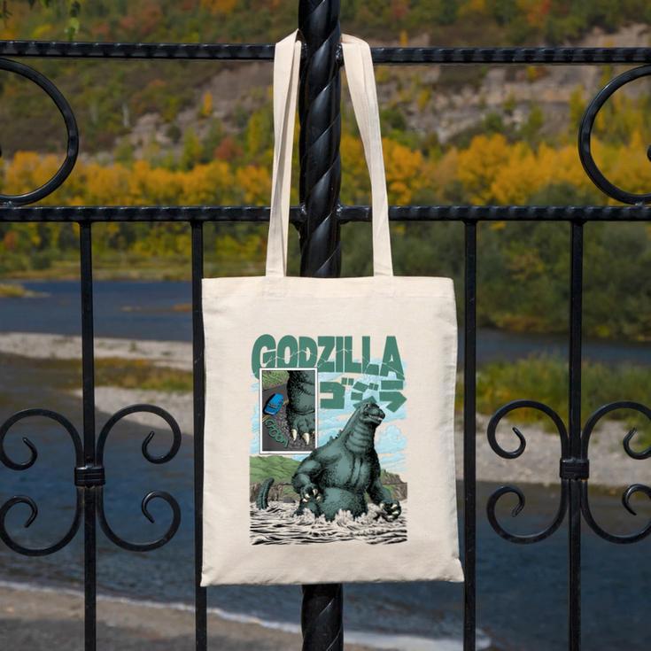 Godzilla Ocean Scene Comic Book Illustration Movie Monster Canvas Tote Bag