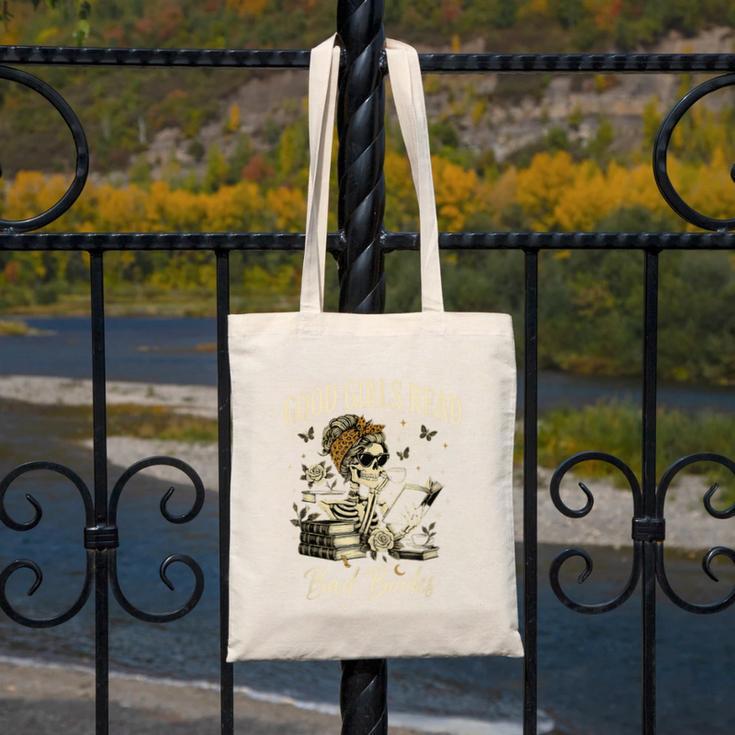 Good Girls Read Bad Books Vintage Skeleton Reader Canvas Tote Bag