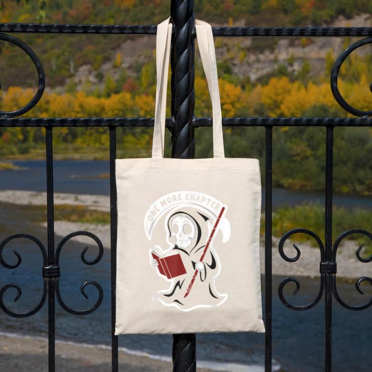 Grim Reaper Bookworm Cute Book Reading Halloween Canvas Tote Bag