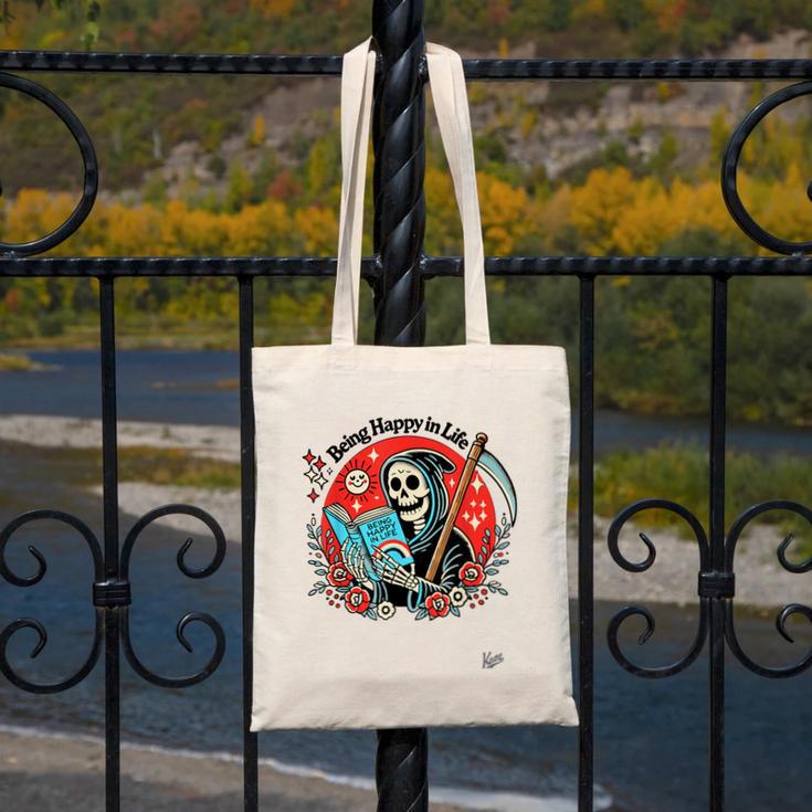 Grim Reaper Reads a Book Canvas Tote Bag Grim Reaper Reads a Book Canvas Tote Bag