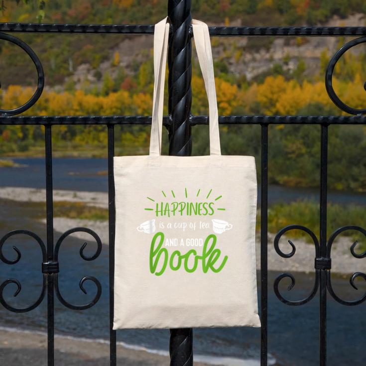Happiness Is a Cup Of Tea And a Good Book Canvas Tote Bag