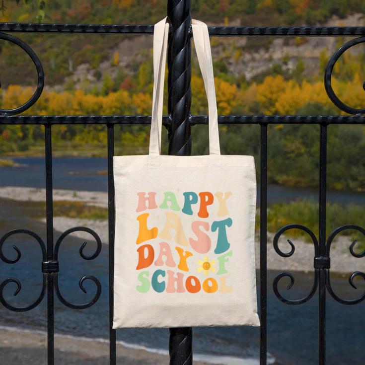 Happy Last Day Of School Groovy Teacher Student Graduation Canvas Tote Bag