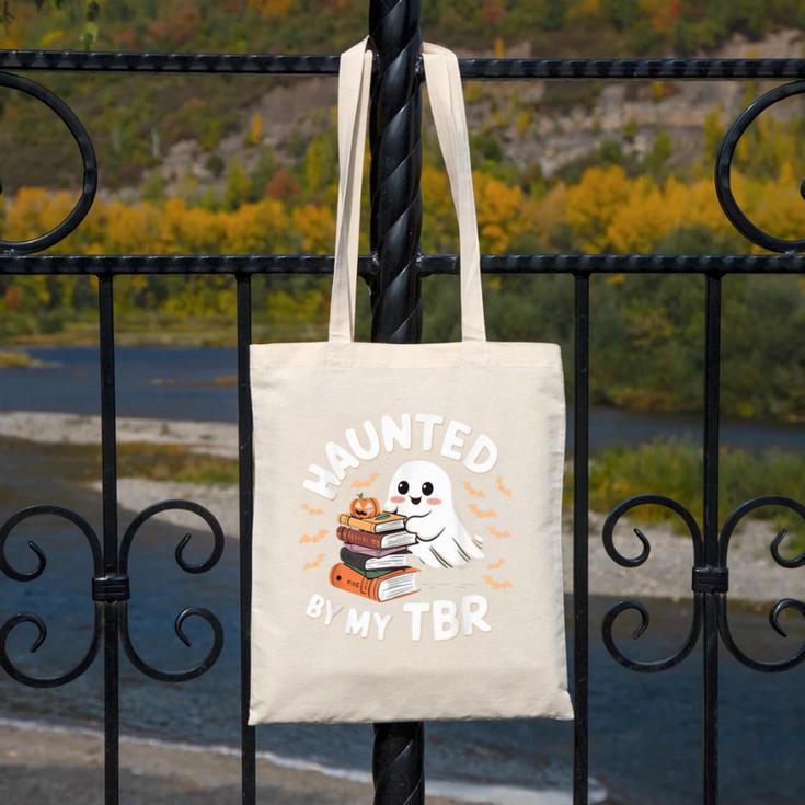 Haunted By My TBR Cute Ghost Book Reading Teacher Halloween Canvas Tote Bag Haunted By My TBR Cute Ghost Book Reading Teacher Halloween Canvas Tote Bag