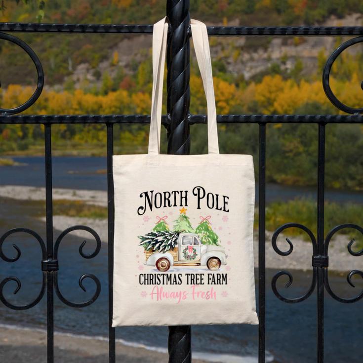 Holiday Scene Nostalgia North Pole Tree Farm Merry Christmas Canvas Tote Bag