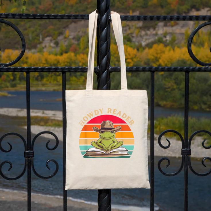 Howdy Reader Frog Reading Book Vintage Canvas Tote Bag Howdy Reader Frog Reading Book Vintage Canvas Tote Bag