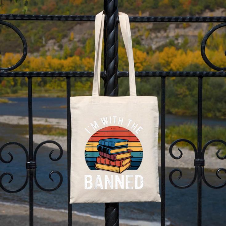 I'm With The Banned Stack Of Books Vintage Sunset Retro Canvas Tote Bag