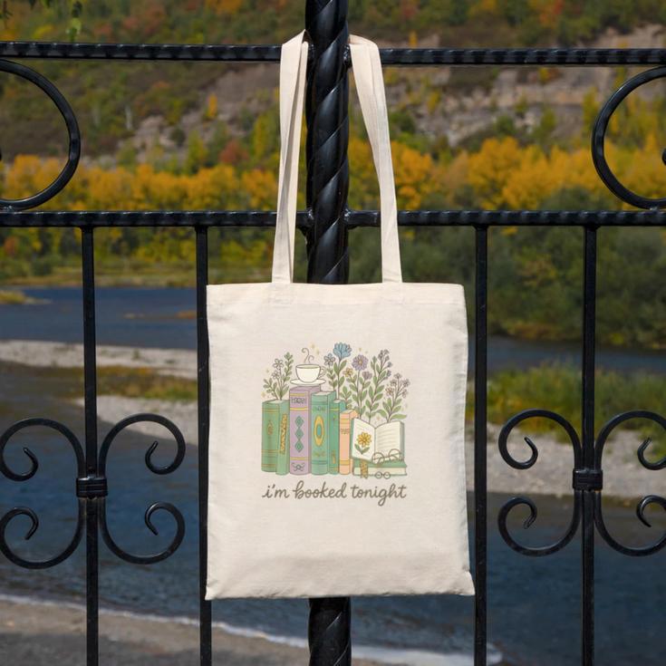 I'm Booked Tonight Cozy Floral Book Lover Graphic Canvas Tote Bag I'm Booked Tonight Cozy Floral Book Lover Graphic Canvas Tote Bag