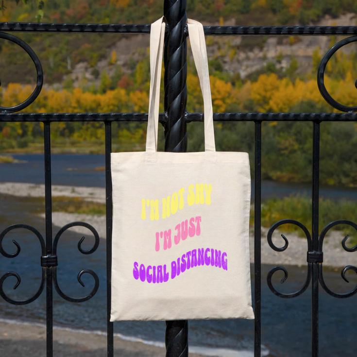 I'm Just Social Distancing Introvert Funny Canvas Tote Bag I'm Just Social Distancing Introvert Funny Canvas Tote Bag