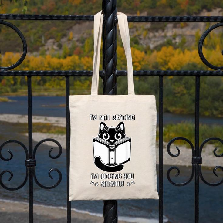 I’m Not Reading I’m Judging You Silently Fun Cat Book Lover Canvas Tote Bag