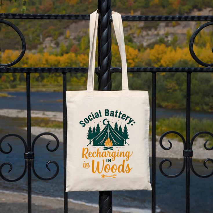 Introvert Camping Social Battery Recharging In The Woods Canvas Tote Bag Introvert Camping Social Battery Recharging In The Woods Canvas Tote Bag
