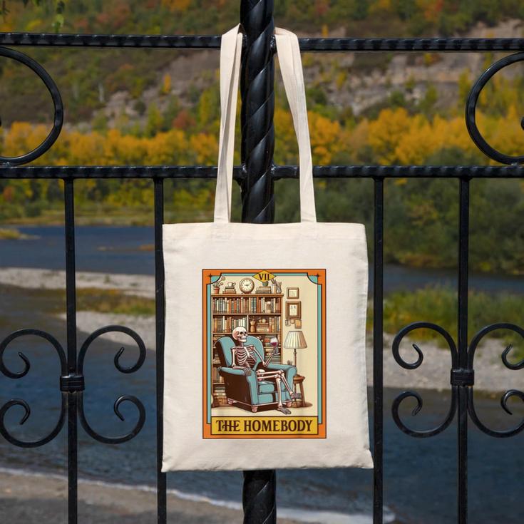 Introvert Homebody Awkward Skeleton The Homebody Tarot Card Canvas Tote Bag