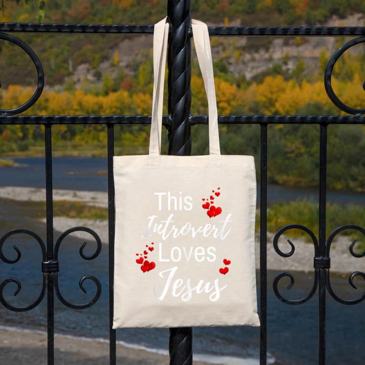 This Introvert Loves Jesus Religious Red Hearts Graphic Canvas Tote Bag This Introvert Loves Jesus Religious Red Hearts Graphic Canvas Tote Bag