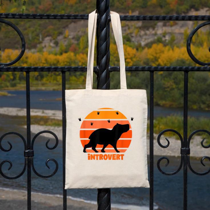 Introvert Retro Sunset Capybara Tee Canvas Tote Bag Introvert Retro Sunset Capybara Tee Canvas Tote Bag