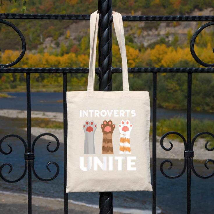 Introvert Unite Kitty Paws Raise Introverted Gathering Canvas Tote Bag Introvert Unite Kitty Paws Raise Introverted Gathering Canvas Tote Bag