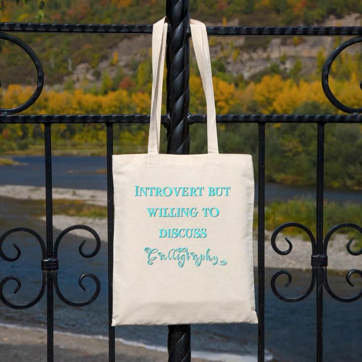 Introvert But Willing To Discuss Calligraphy Canvas Tote Bag Introvert But Willing To Discuss Calligraphy Canvas Tote Bag