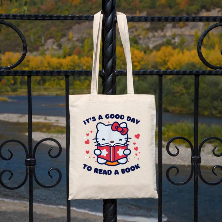 It's a Good Day To Read a Book Cute Cat Book Day Girls Boys Canvas Tote Bag