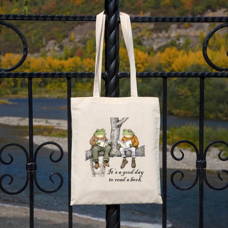 It's A Good Day To Read A Book Frog Toad Canvas Tote Bag