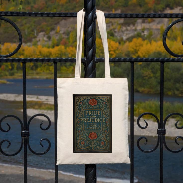 Jane Austen Pride And Prejudice Cover Mr Darcy Book Lovers Canvas Tote Bag