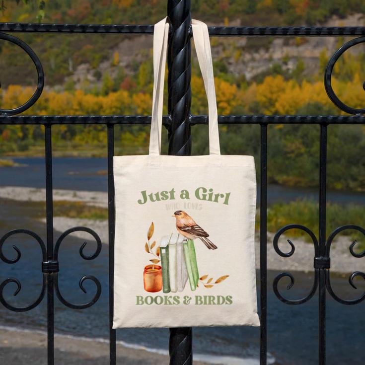 Just a Girl Who Loves Books And Birds Book Reading Bird Love Canvas Tote Bag Just a Girl Who Loves Books And Birds Book Reading Bird Love Canvas Tote Bag