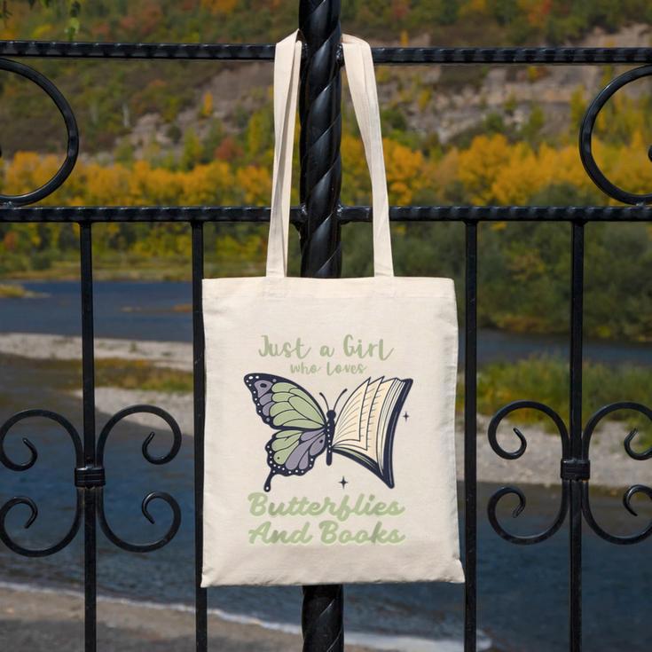 Just a Girl Who Loves Butterflies And Books Butterfly Canvas Tote Bag