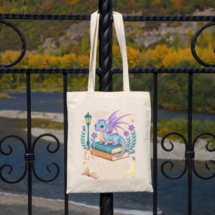 Just a Girl Who Loves Dragons & Books Reader Fantasy Fun Premium Tri-Blend Canvas Tote Bag