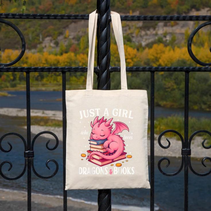 Just A Girl Who Loves Dragons And Books Dragon Reading Lover Canvas Tote Bag