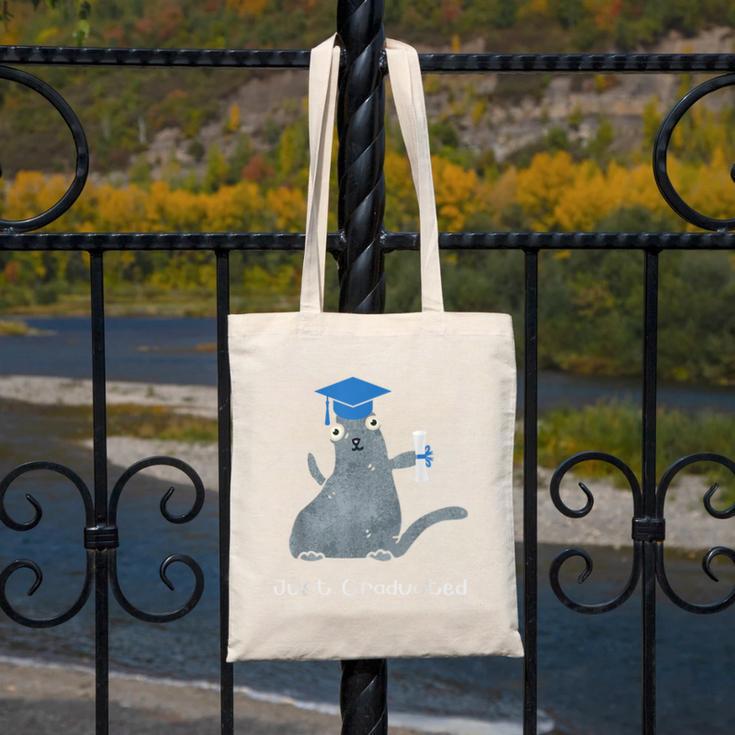 Just Graduated Cat With Graduation Cap And Diploma For Men Women Girls Kids Canvas Tote Bag