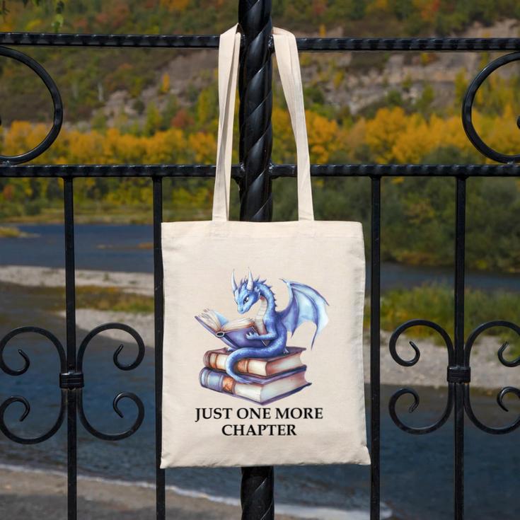 Just One More Chapter Book Dragon Reading Book Lover Bookish Canvas Tote Bag