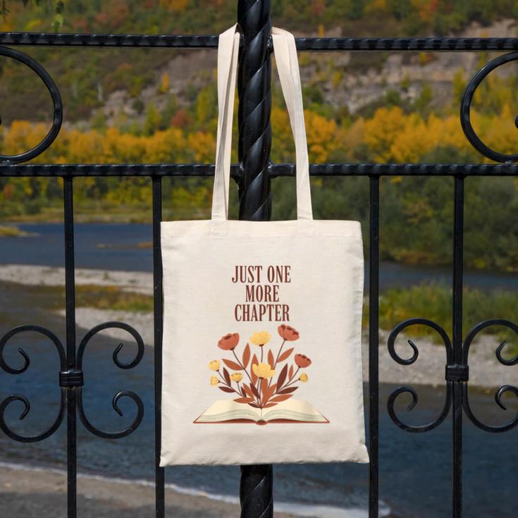 Just One More Chapter Book Lovers Floral Canvas Tote Bag
