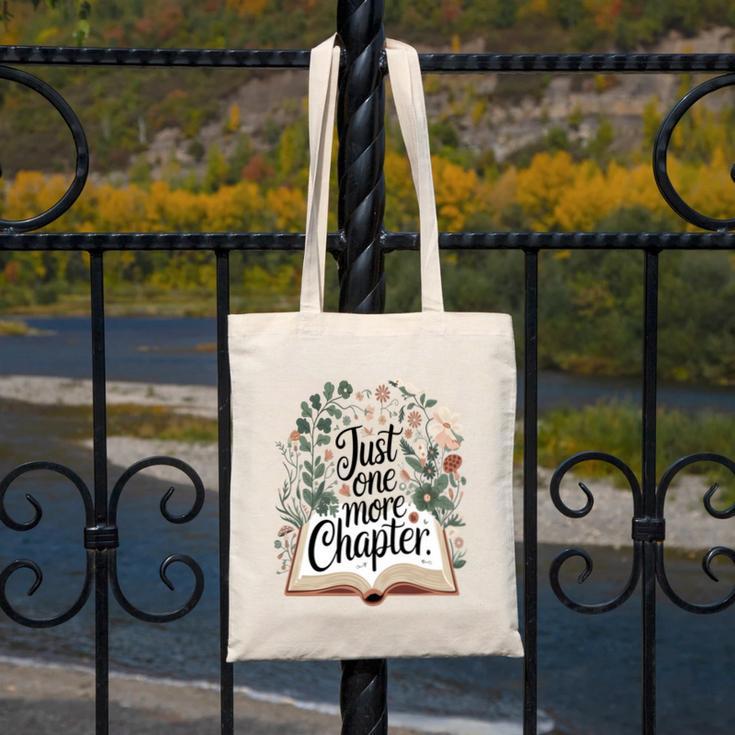 Just One More Chapter Bookish Book Reading Botanical Canvas Tote Bag Just One More Chapter Bookish Book Reading Botanical Canvas Tote Bag