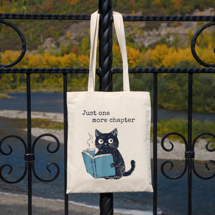 Just One More Chapter Bookworm Cat Book Lover Canvas Tote Bag Just One More Chapter Bookworm Cat Book Lover Canvas Tote Bag