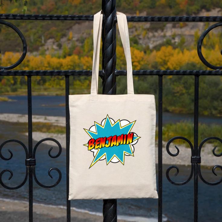 Kids Boys Benjamin Name Personalized Superhero Comic Book Canvas Tote Bag