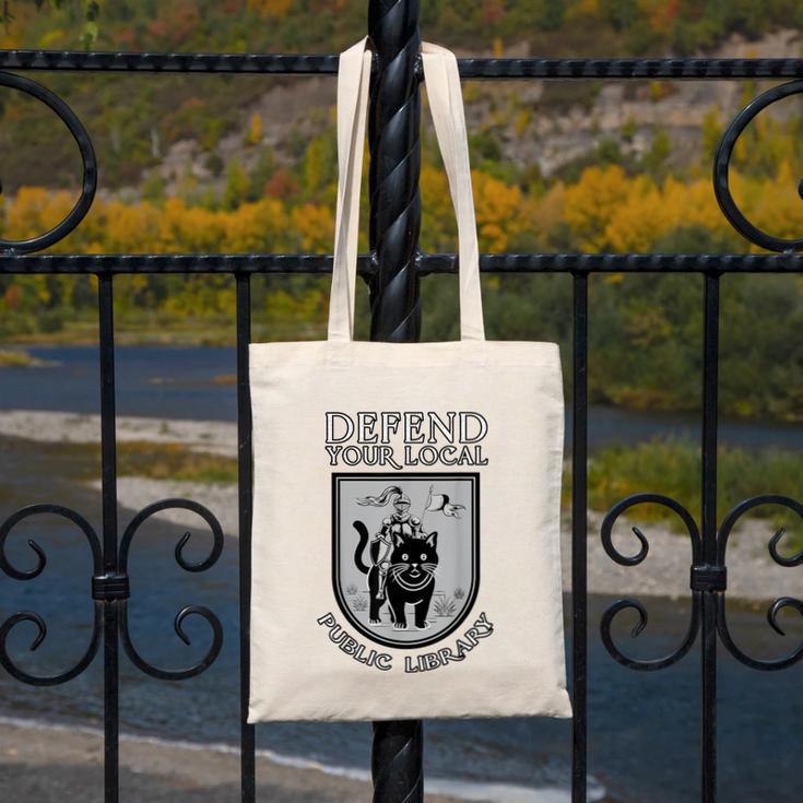 Knight Cat Defend Your Public Library Book Lover Canvas Tote Bag